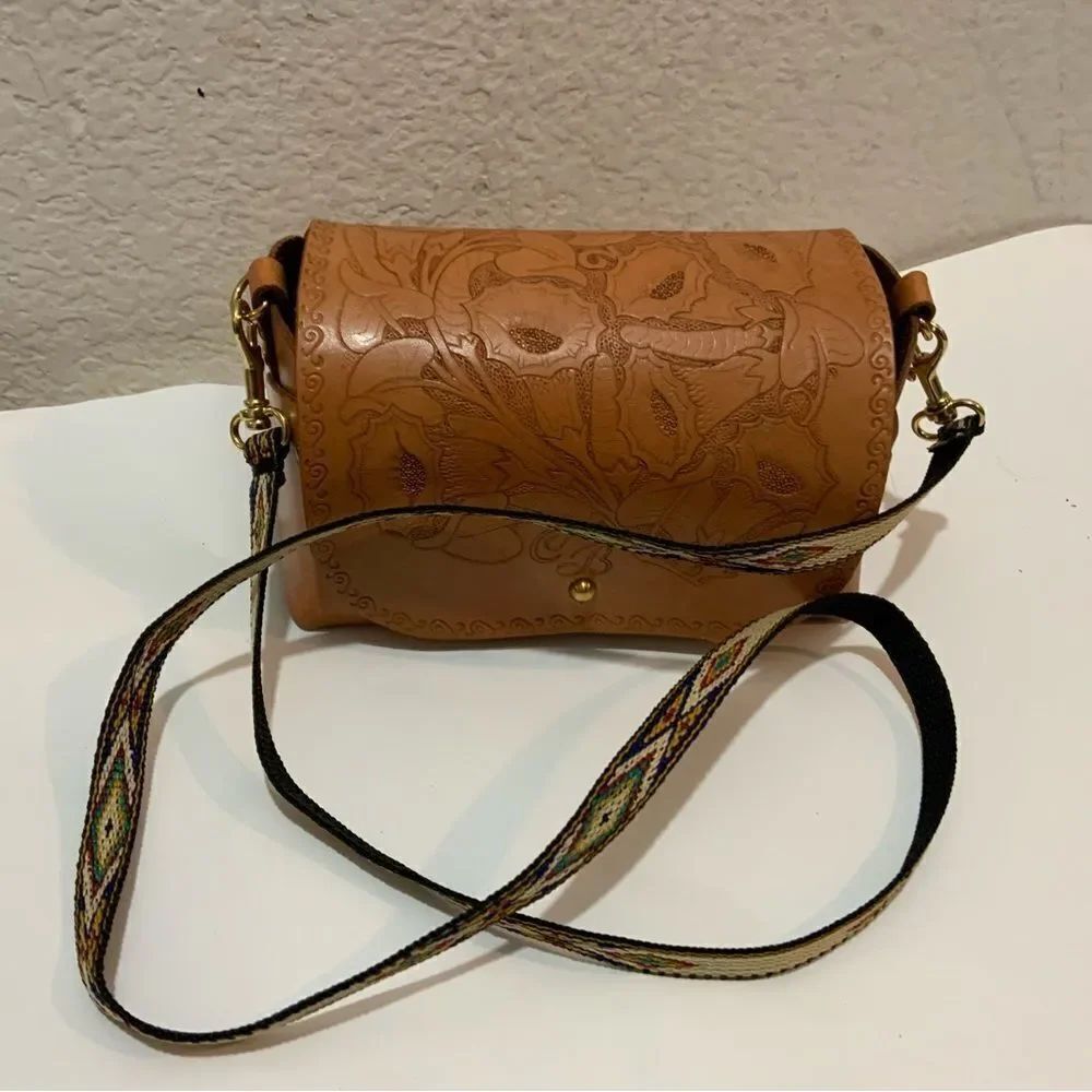 Cute bag brown tooled crossbody flap small trunk